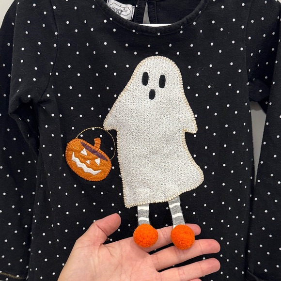 Mud Pie Black and White Polka Dot Halloween Fall Long Sleeve Ghost Graphic Tee - Picture 3 of 7